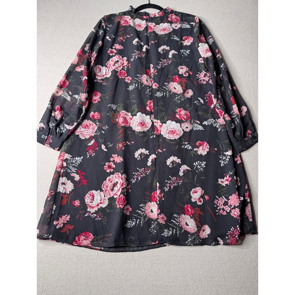Loft Outlet Dresses & Skirts - Loft Outlet Women Black Pink Floral Ruffle Neck Long Sleeve Shift Dress Size 4